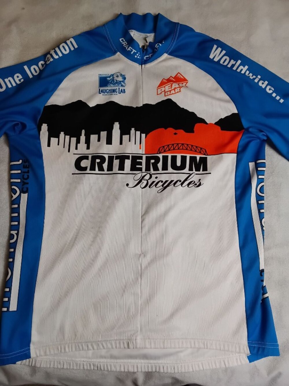 Criterium Cycling Jersey Large 3/4 Zip Laughing Lab Peak Bar Rocky Mounts